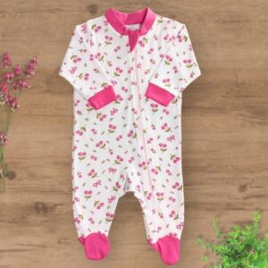 Macacão Suedini Estampado com Zíper e Pezinho Fechado Botão Rosa