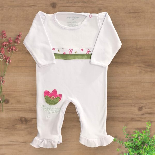 Macacão Suedini sem Pezinhos Bordado Tulipa - Imagem 2