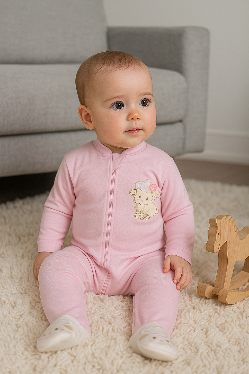 Macacão Longo Bordado Carneirinho Bumbum E Pés Suedine C/Zíper - Imagem 4