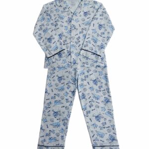 Pijama Infantil Casaco + Calça em Malha Estampada 100% Algodão