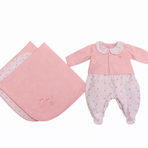 Saída Maternidade Estilinho Macacão+Casaco+Manta Dupla Bordada em Suedine Penteado