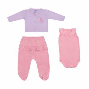 Conjunto Pagão 3 Peças Suedine Com Casaquinho Bordado Abelinha